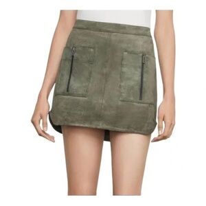 BCBGMaxazria Faux Suede Mini Skirt Olive Green XS